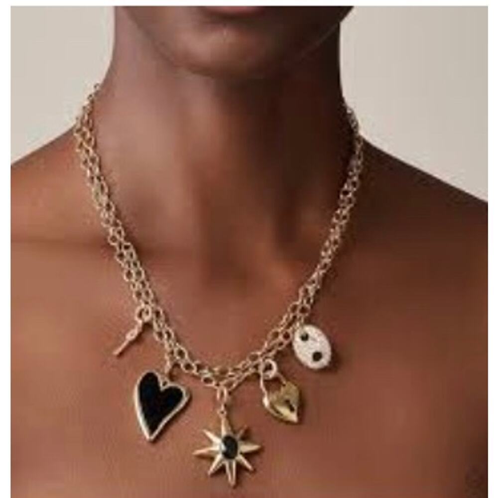 J. Crew Heart Charm Necklace Classic Hearts Pearls, Crystals Cute NWT
